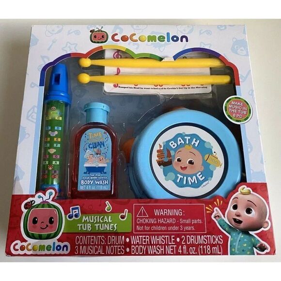 COCOMELON MUSICAL Tub Tunes Play Set Drum Water Whistle Wash Musical Notes NEW - Picture 1 of 10